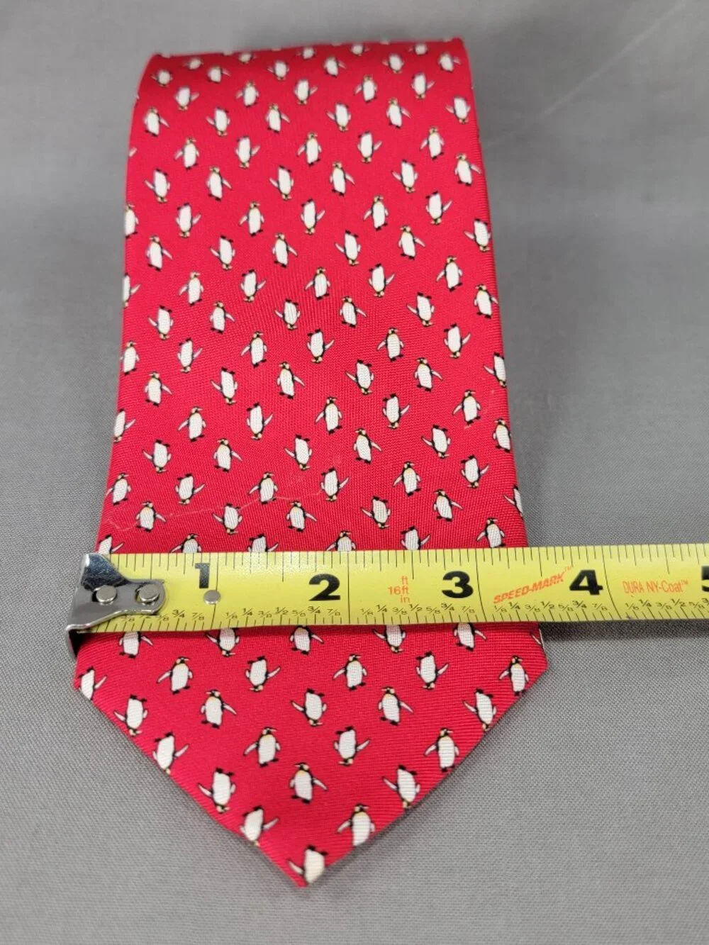 J Crew Silk Necktie Tie Mens Red White Penguin Print